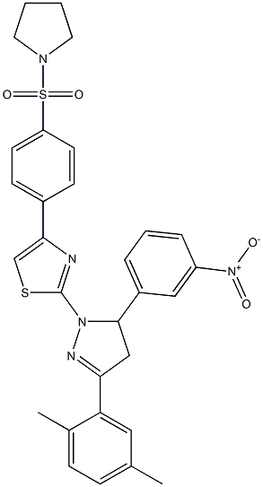 2-(3-(2,5-dimethylphenyl)-5-{3-nitrophenyl}-4,5-dihydro-1H-pyrazol-1-yl)-4-[4-(1-pyrrolidinylsulfonyl)phenyl]-1,3-thiazole,,结构式