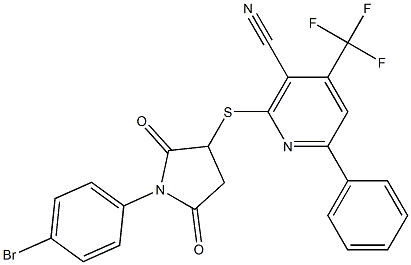 2-{[1-(4-bromophenyl)-2,5-dioxo-3-pyrrolidinyl]sulfanyl}-6-phenyl-4-(trifluoromethyl)nicotinonitrile 化学構造式