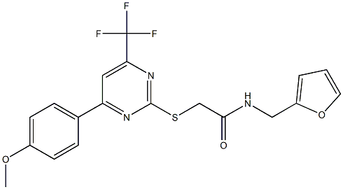 N-(furan-2-ylmethyl)-2-{[4-[4-(methyloxy)phenyl]-6-(trifluoromethyl)pyrimidin-2-yl]sulfanyl}acetamide 化学構造式