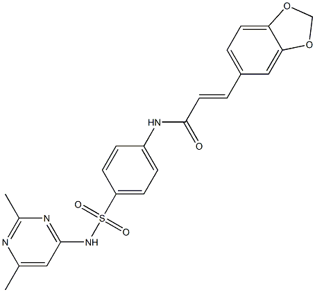 3-(1,3-benzodioxol-5-yl)-N-(4-{[(2,6-dimethyl-4-pyrimidinyl)amino]sulfonyl}phenyl)acrylamide Struktur