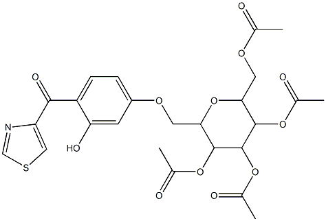 3,5-bis(acetyloxy)-2-[(acetyloxy)methyl]-6-{[3-hydroxy-4-(1,3-thiazol-4-ylcarbonyl)phenoxy]methyl}tetrahydro-2H-pyran-4-yl acetate Struktur