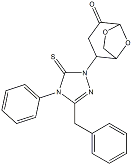 2-(3-benzyl-4-phenyl-5-thioxo-4,5-dihydro-1H-1,2,4-triazol-1-yl)-6,8-dioxabicyclo[3.2.1]octan-4-one Struktur