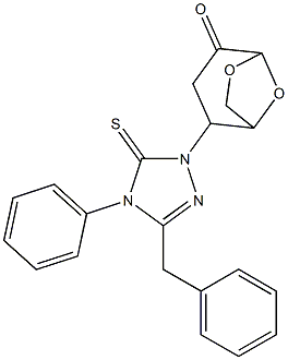 2-(3-benzyl-4-phenyl-5-thioxo-4,5-dihydro-1H-1,2,4-triazol-1-yl)-6,8-dioxabicyclo[3.2.1]octan-4-one 化学構造式