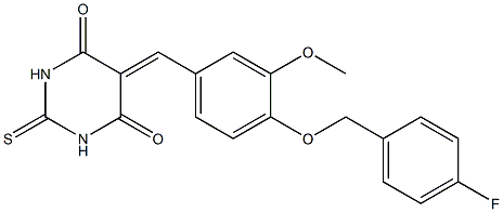 5-{4-[(4-fluorobenzyl)oxy]-3-methoxybenzylidene}-2-thioxodihydro-4,6(1H,5H)-pyrimidinedione Structure