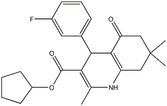 cyclopentyl 4-(3-fluorophenyl)-2,7,7-trimethyl-5-oxo-1,4,5,6,7,8-hexahydroquinoline-3-carboxylate Struktur