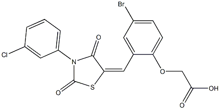 (4-bromo-2-{[3-(3-chlorophenyl)-2,4-dioxo-1,3-thiazolidin-5-ylidene]methyl}phenoxy)acetic acid 结构式