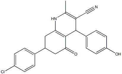 7-(4-chlorophenyl)-4-(4-hydroxyphenyl)-2-methyl-5-oxo-1,4,5,6,7,8-hexahydro-3-quinolinecarbonitrile,,结构式