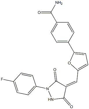 4-(5-{[1-(4-fluorophenyl)-3,5-dioxo-4-pyrazolidinylidene]methyl}-2-furyl)benzamide 化学構造式