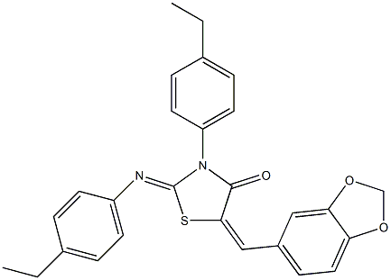 5-(1,3-benzodioxol-5-ylmethylene)-3-(4-ethylphenyl)-2-[(4-ethylphenyl)imino]-1,3-thiazolidin-4-one Structure