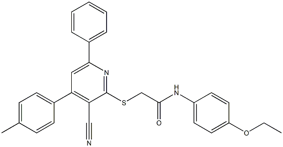 2-{[3-cyano-4-(4-methylphenyl)-6-phenyl-2-pyridinyl]sulfanyl}-N-(4-ethoxyphenyl)acetamide,,结构式