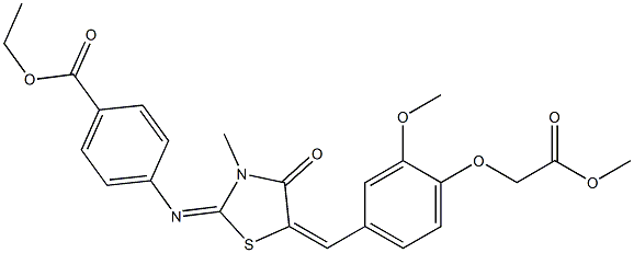 ethyl 4-({5-[3-methoxy-4-(2-methoxy-2-oxoethoxy)benzylidene]-3-methyl-4-oxo-1,3-thiazolidin-2-ylidene}amino)benzoate 化学構造式