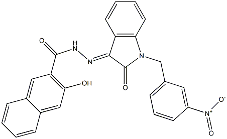 3-hydroxy-N'-(1-{3-nitrobenzyl}-2-oxo-1,2-dihydro-3H-indol-3-ylidene)-2-naphthohydrazide,,结构式