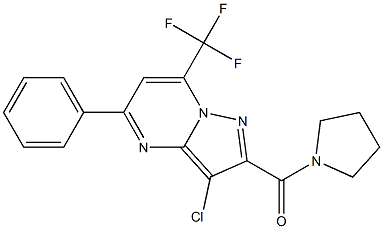 3-chloro-5-phenyl-2-(pyrrolidin-1-ylcarbonyl)-7-(trifluoromethyl)pyrazolo[1,5-a]pyrimidine 结构式