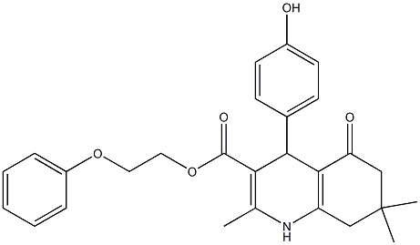 2-phenoxyethyl 4-(4-hydroxyphenyl)-2,7,7-trimethyl-5-oxo-1,4,5,6,7,8-hexahydro-3-quinolinecarboxylate,,结构式