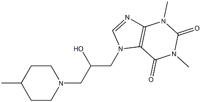 7-[2-hydroxy-3-(4-methyl-1-piperidinyl)propyl]-1,3-dimethyl-3,7-dihydro-1H-purine-2,6-dione 化学構造式