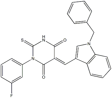 5-[(1-benzyl-1H-indol-3-yl)methylene]-1-(3-fluorophenyl)-2-thioxodihydro-4,6(1H,5H)-pyrimidinedione Structure