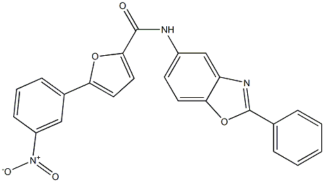 5-{3-nitrophenyl}-N-(2-phenyl-1,3-benzoxazol-5-yl)furan-2-carboxamide,,结构式