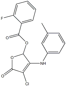 4-chloro-5-oxo-3-(3-toluidino)-2,5-dihydro-2-furanyl 2-fluorobenzoate Structure