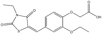 {2-ethoxy-4-[(3-ethyl-2,4-dioxo-1,3-thiazolidin-5-ylidene)methyl]phenoxy}acetic acid Struktur