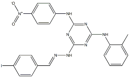 4-iodobenzaldehyde [4-{4-nitroanilino}-6-(2-toluidino)-1,3,5-triazin-2-yl]hydrazone 化学構造式