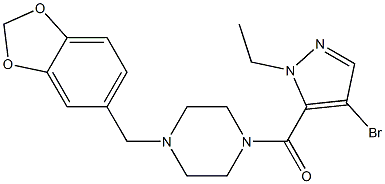 1-(1,3-benzodioxol-5-ylmethyl)-4-[(4-bromo-1-ethyl-1H-pyrazol-5-yl)carbonyl]piperazine Structure