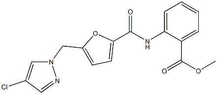 methyl 2-({5-[(4-chloro-1H-pyrazol-1-yl)methyl]-2-furoyl}amino)benzoate 化学構造式