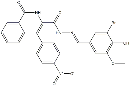 N-(1-{[2-(3-bromo-4-hydroxy-5-methoxybenzylidene)hydrazino]carbonyl}-2-{4-nitrophenyl}vinyl)benzamide 化学構造式