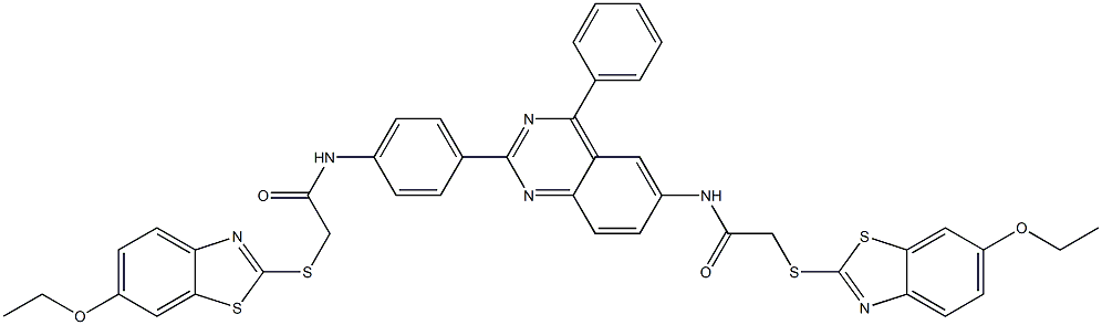 2-[(6-ethoxy-1,3-benzothiazol-2-yl)sulfanyl]-N-{2-[4-({[(6-ethoxy-1,3-benzothiazol-2-yl)sulfanyl]acetyl}amino)phenyl]-4-phenyl-6-quinazolinyl}acetamide Structure