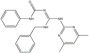 N-{(benzylamino)[(4,6-dimethyl-2-pyrimidinyl)amino]methylene}-N'-phenylurea Struktur