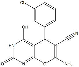 7-amino-5-(3-chlorophenyl)-4-hydroxy-2-oxo-3,5-dihydro-2H-pyrano[2,3-d]pyrimidine-6-carbonitrile Struktur