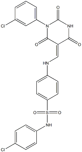 N-(4-chlorophenyl)-4-{[(1-(3-chlorophenyl)-2,4,6-trioxotetrahydro-5(2H)-pyrimidinylidene)methyl]amino}benzenesulfonamide Structure