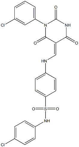 N-(4-chlorophenyl)-4-{[(1-(3-chlorophenyl)-2,4,6-trioxotetrahydro-5(2H)-pyrimidinylidene)methyl]amino}benzenesulfonamide 化学構造式