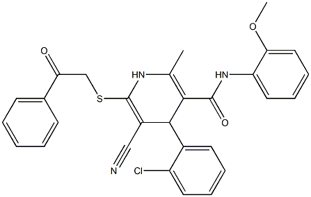 4-(2-chlorophenyl)-5-cyano-N-(2-methoxyphenyl)-2-methyl-6-[(2-oxo-2-phenylethyl)sulfanyl]-1,4-dihydro-3-pyridinecarboxamide Structure