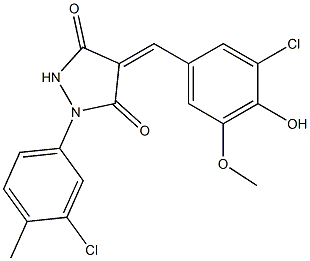 4-(3-chloro-4-hydroxy-5-methoxybenzylidene)-1-(3-chloro-4-methylphenyl)-3,5-pyrazolidinedione,,结构式