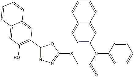 2-{[5-(3-hydroxy-2-naphthyl)-1,3,4-oxadiazol-2-yl]sulfanyl}-N-(2-naphthyl)-N-phenylacetamide,,结构式