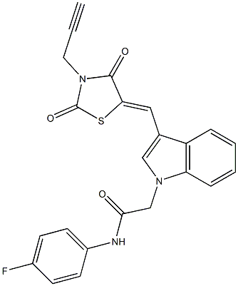 2-(3-{[2,4-dioxo-3-(2-propynyl)-1,3-thiazolidin-5-ylidene]methyl}-1H-indol-1-yl)-N-(4-fluorophenyl)acetamide Structure