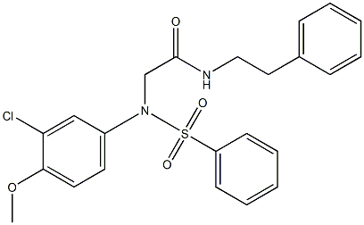 2-[3-chloro-4-methoxy(phenylsulfonyl)anilino]-N-(2-phenylethyl)acetamide,,结构式