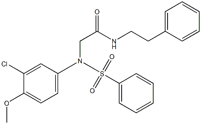 2-[3-chloro-4-methoxy(phenylsulfonyl)anilino]-N-(2-phenylethyl)acetamide Struktur