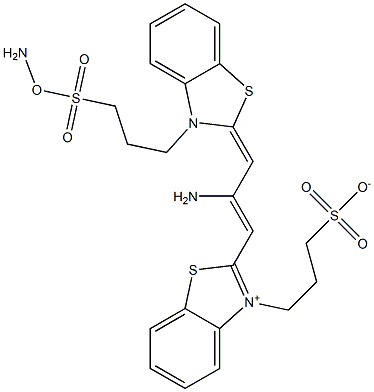 3-{2-[2-amino-3-(3-{3-[(aminooxy)sulfonyl]propyl}-1,3-benzothiazol-2(3H)-ylidene)-1-propenyl]-1,3-benzothiazol-3-ium-3-yl}-1-propanesulfonate Struktur