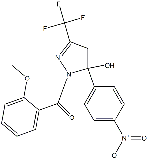5-{4-nitrophenyl}-1-(2-methoxybenzoyl)-3-(trifluoromethyl)-4,5-dihydro-1H-pyrazol-5-ol Struktur