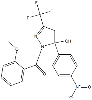 5-{4-nitrophenyl}-1-(2-methoxybenzoyl)-3-(trifluoromethyl)-4,5-dihydro-1H-pyrazol-5-ol 化学構造式