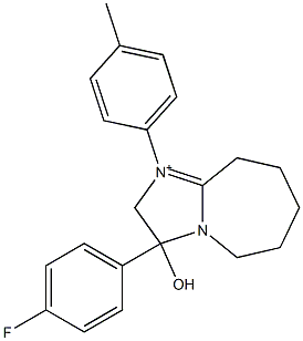 3-(4-fluorophenyl)-3-hydroxy-1-(4-methylphenyl)-2,5,6,7,8,9-hexahydro-3H-imidazo[1,2-a]azepin-1-ium Struktur