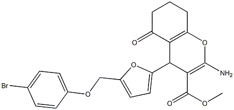 methyl 2-amino-4-{5-[(4-bromophenoxy)methyl]-2-furyl}-5-oxo-5,6,7,8-tetrahydro-4H-chromene-3-carboxylate Struktur