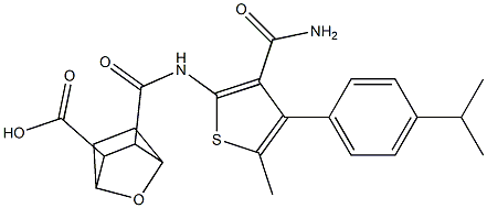 3-({[3-(aminocarbonyl)-4-(4-isopropylphenyl)-5-methyl-2-thienyl]amino}carbonyl)-7-oxabicyclo[2.2.1]heptane-2-carboxylic acid 化学構造式