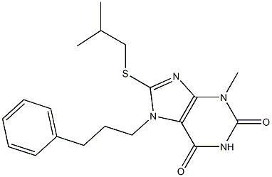3-methyl-8-[(2-methylpropyl)sulfanyl]-7-(3-phenylpropyl)-3,7-dihydro-1H-purine-2,6-dione 化学構造式