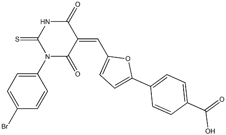 4-{5-[(1-(4-bromophenyl)-4,6-dioxo-2-thioxotetrahydro-5(2H)-pyrimidinylidene)methyl]-2-furyl}benzoic acid 化学構造式