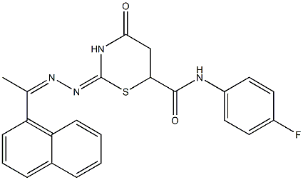 N-(4-fluorophenyl)-2-{[1-(1-naphthyl)ethylidene]hydrazono}-4-oxo-1,3-thiazinane-6-carboxamide Structure