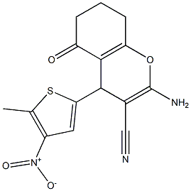 2-amino-4-{4-nitro-5-methyl-2-thienyl}-5-oxo-5,6,7,8-tetrahydro-4H-chromene-3-carbonitrile 结构式
