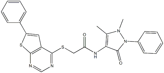 N-(1,5-dimethyl-3-oxo-2-phenyl-2,3-dihydro-1H-pyrazol-4-yl)-2-[(6-phenylthieno[2,3-d]pyrimidin-4-yl)sulfanyl]acetamide Structure