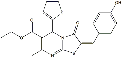 ethyl 2-(4-hydroxybenzylidene)-7-methyl-3-oxo-5-(2-thienyl)-2,3-dihydro-5H-[1,3]thiazolo[3,2-a]pyrimidine-6-carboxylate 结构式